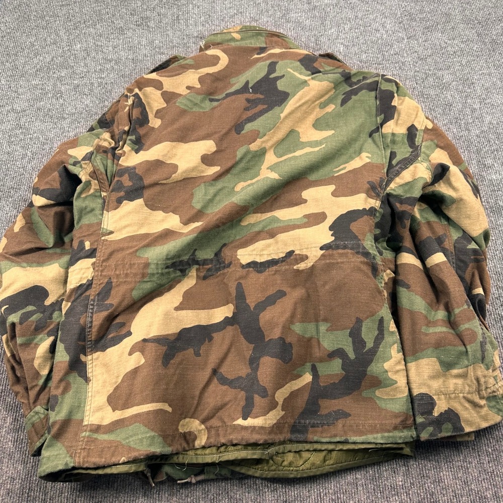 Vintage M65 US Army Coat Military Field Cold Weather L Woodland Camo Lined - Picture 14 of 14